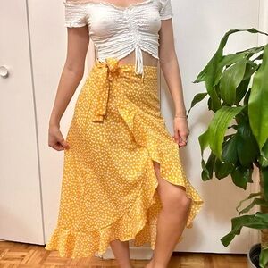 💙Yellow Polka Dot Wrap Skirt